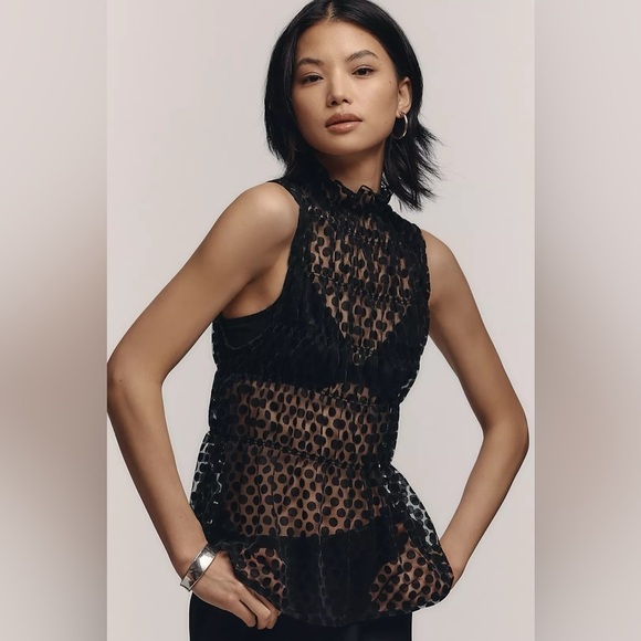 Maeve Smocked High-Neck Tiered Tank Top Black NWT - Picture 1 of 8